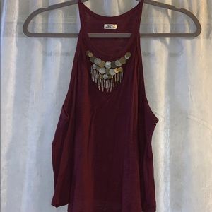 Hollister maroon crop top with beaded detail
